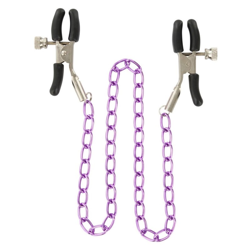 Pinces de mugró ajustables amb cadena de metall ToyJoy Purple