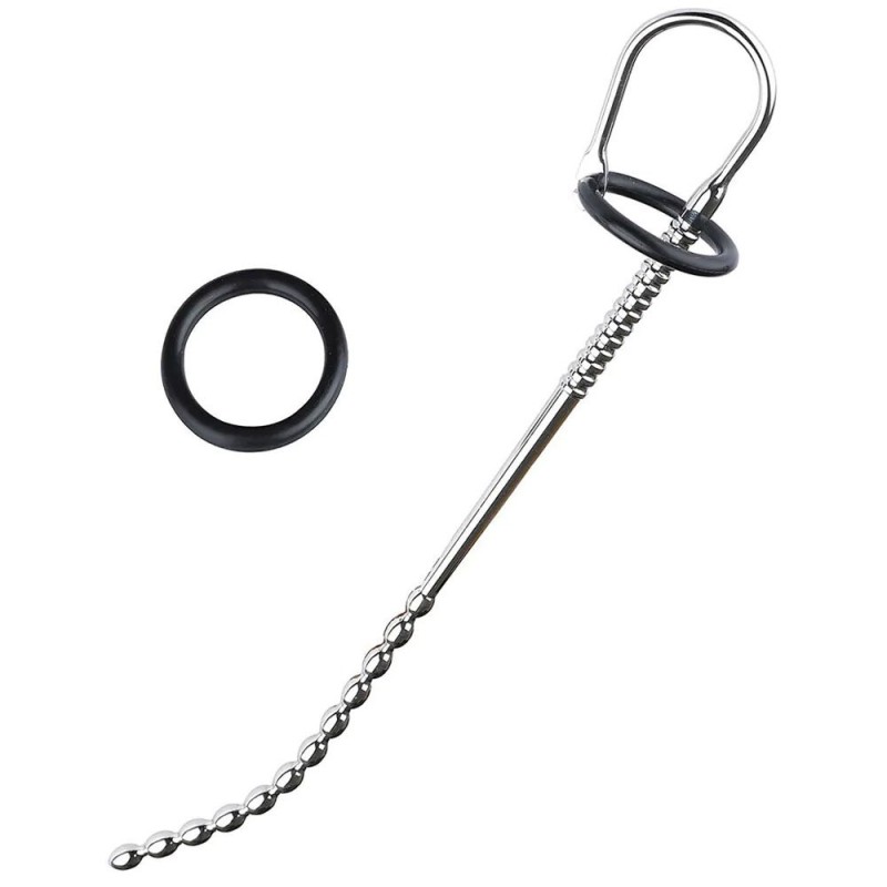 Sonda uretral d'acer inoxidable i anell de silicona Black Label 25 x 0,8 cm plata