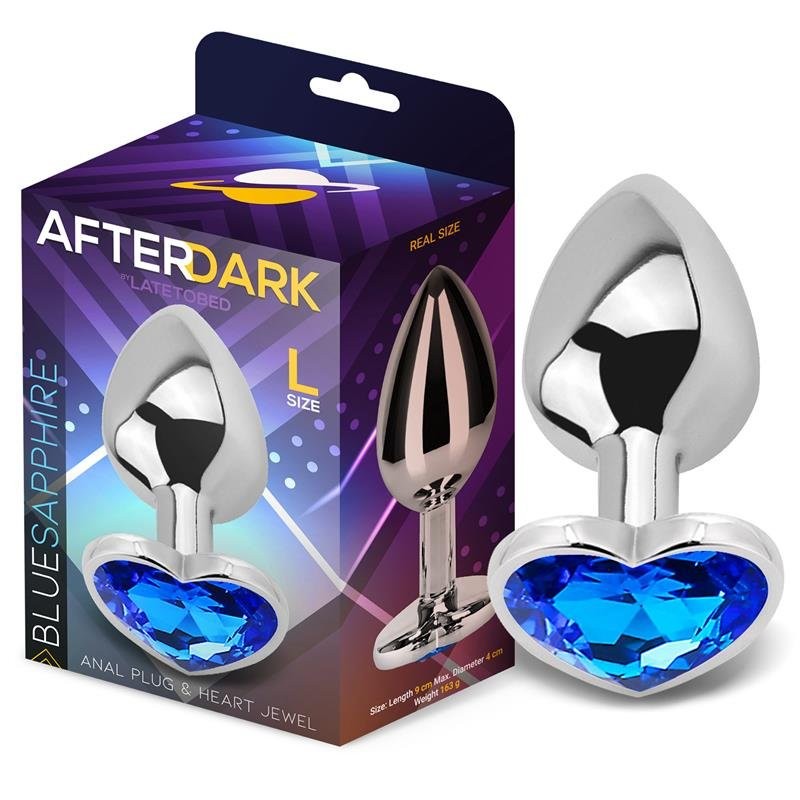 Tap de metall anal amb gemma de cor blau SAFIR BLAU L 9 x 4 cm Plata