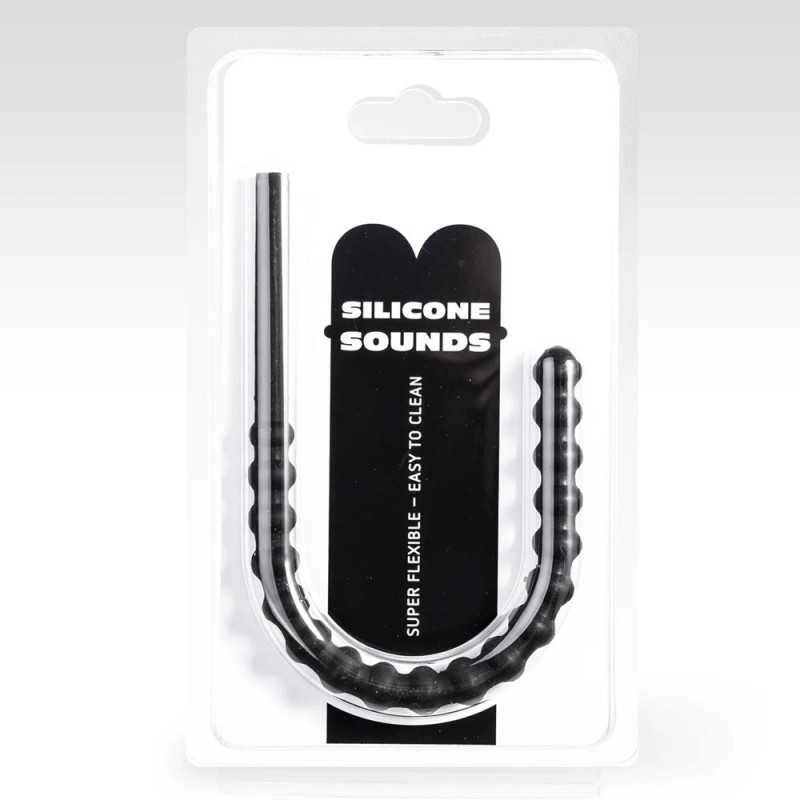 Sonda uretral flexible de silicona amb relleus estimulants SU09 24 x 1,2 cm negra
