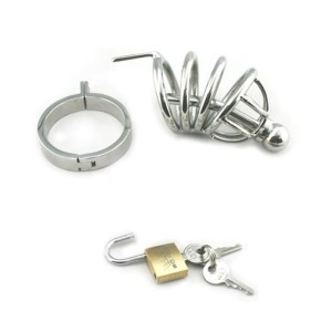 Cinturó de castedat per al penis amb gàbia i so uretral en acer inoxidable Black Label Silver