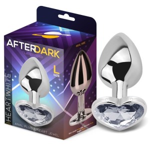 Tap de metall anal amb gemma de cor blanca COR BLANC L 9 x 4 cm Plata