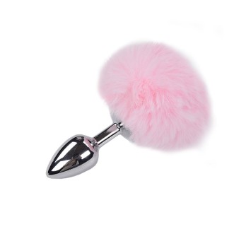 Tap de cul de metall amb pompon rosa pelut FLUFFY S 7 x 3,2 cm Plata