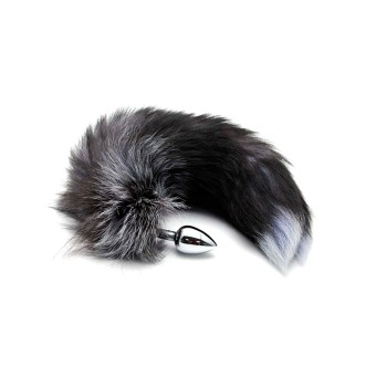 Tap anal de metall amb cua de guineu de 37 cm en blanc i negre B&WFTAIL S 7 x 3,2 cm plata