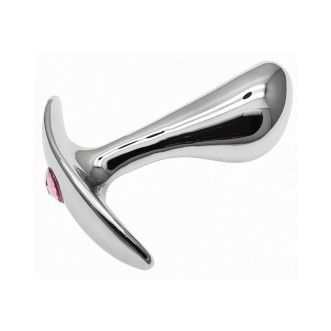 Tap de cul portàtil en metall PBGS M amb gemma rosa 9 x 3 cm plata