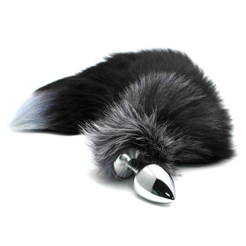 Metall Analplug mit 37 cm Fuchsschwanz in Schwarz und Weiß B&WFTAIL L 9 x 4,1 cm Silber