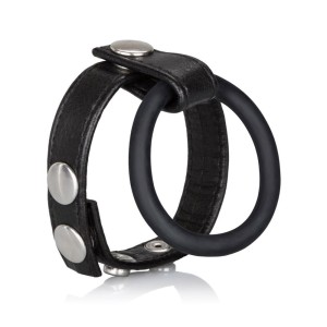 Doppelter Cockring aus Eco-Leder und Silikon BALL SPREADER CalExotic Schwarz