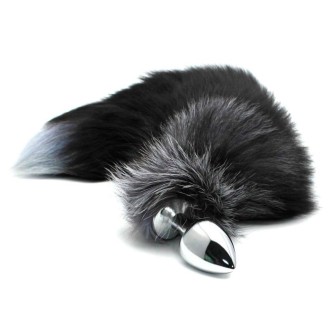 Metall Analplug mit 37 cm Fuchsschwanz in Schwarz und Weiß B&WFTAIL L 9 x 4,1 cm Silber