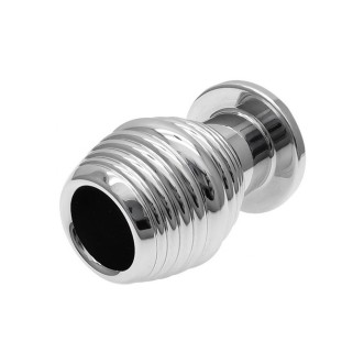 Analplug mit Tunnelgewinde HOLLOW aus Edelstahl 6 x 4 cm Silber