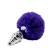 Metall-Analplug mit lila Pompon FLUFFY TWIST S 7 x 2,8 cm Silber
