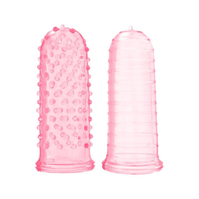 Set of 2 Stimulating Finger Sheaths SEXY FINGER TICKLERS 8.2 x 3 cm Pink