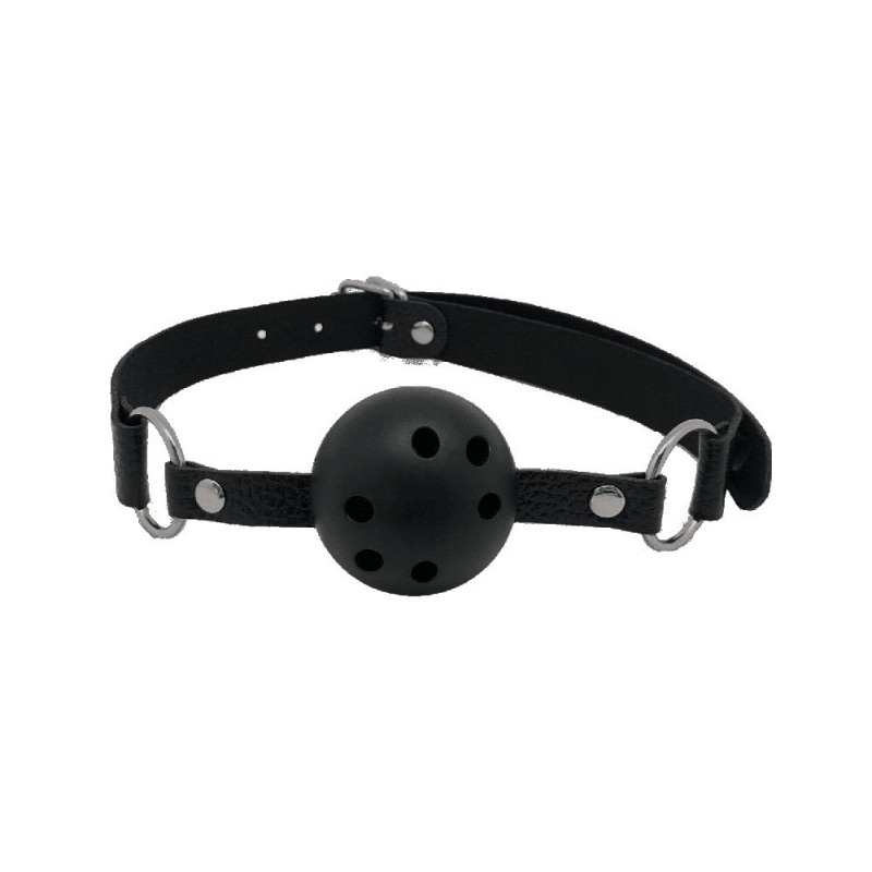 Adjustable Ball Gag with Perforated Ball of 4.3 cm DISCRETION Black