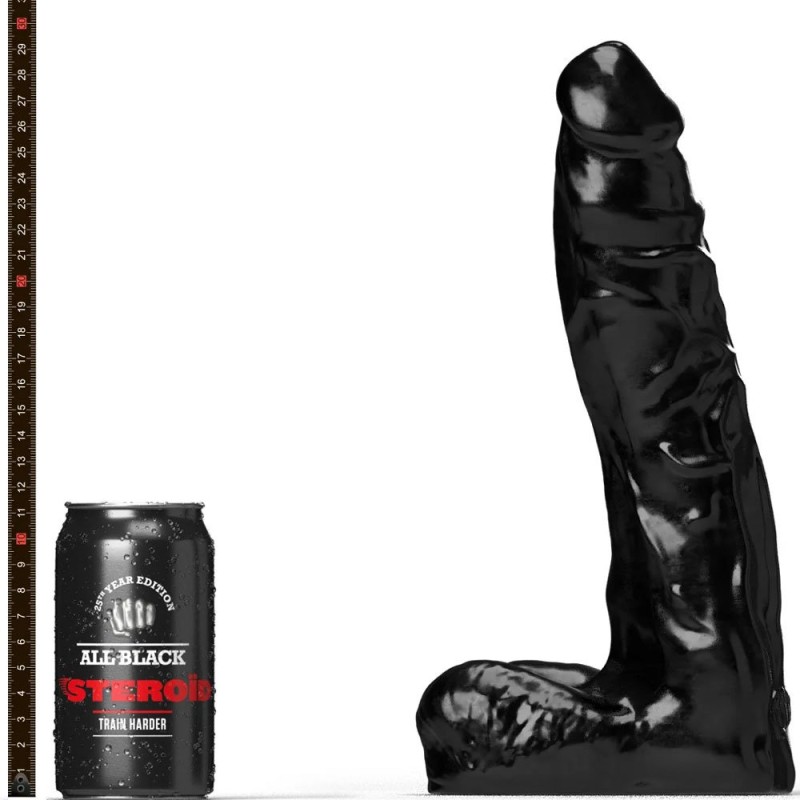 Giant Realistic Dildo THE COACH All Black Steroid 30 x 6.9 cm Black