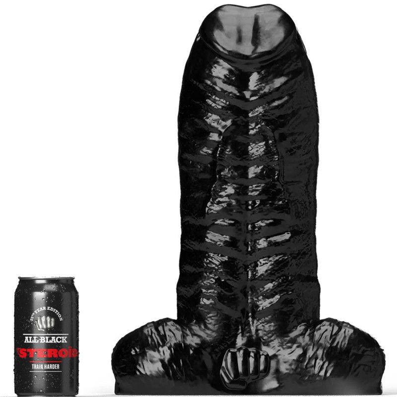 Double Realistic Giant Dildo THE PERSONAL TRAINER All Black Steroid 37 x 14.6 cm Black