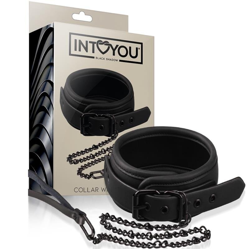 Collar with Leash in Vegan Leather Black Shadow Black