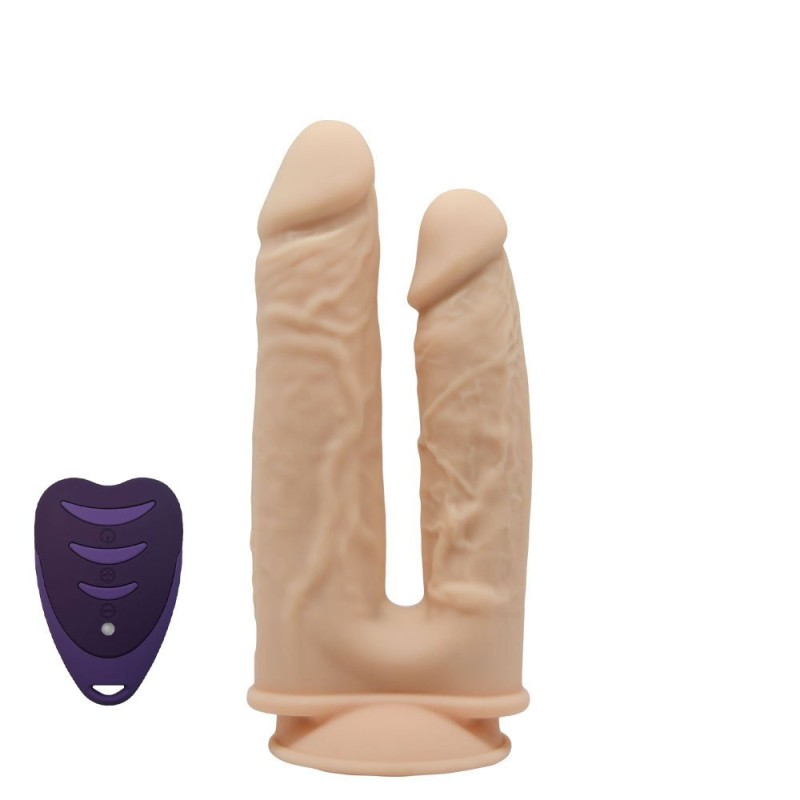 Realistic Silicone Double Vibrator with Wireless Remote Control 19.5 x 4.5 cm and 17.5 x 3.7 cm Silexd Light Skin Rechargeable