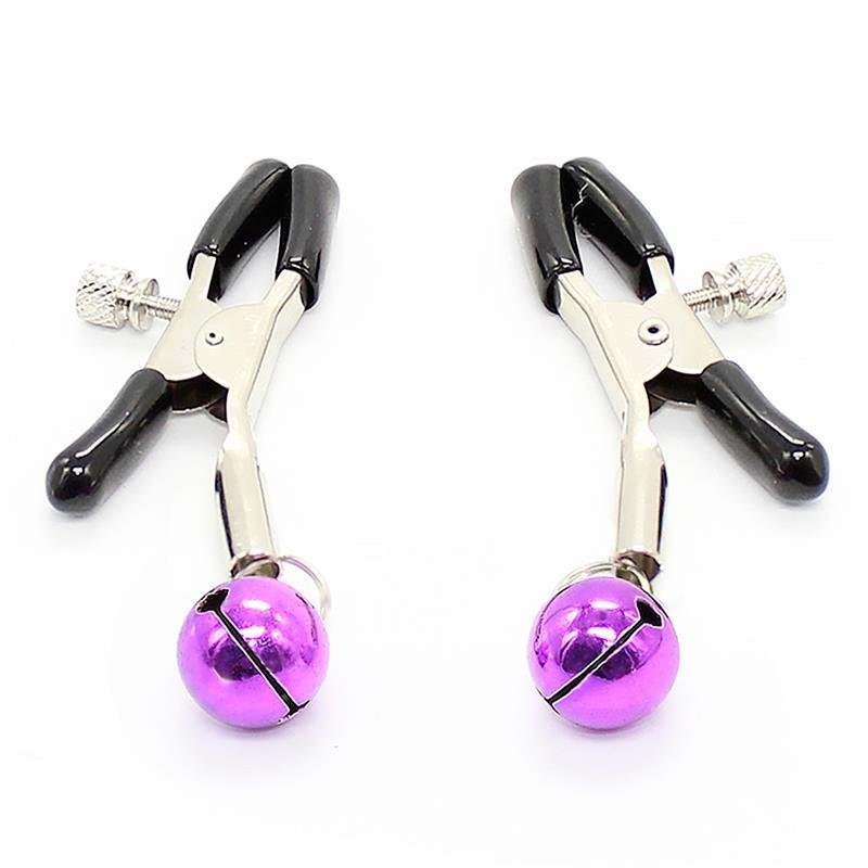 Adjustable Nipple Clamps with Bells LateToBed BDSM Line Purple