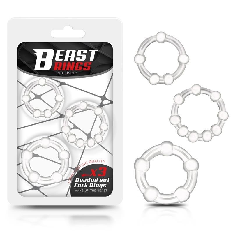 Set of 3 Cockrings measuring 3, 3.2, and 3.5 cm Beast Rings Transparent