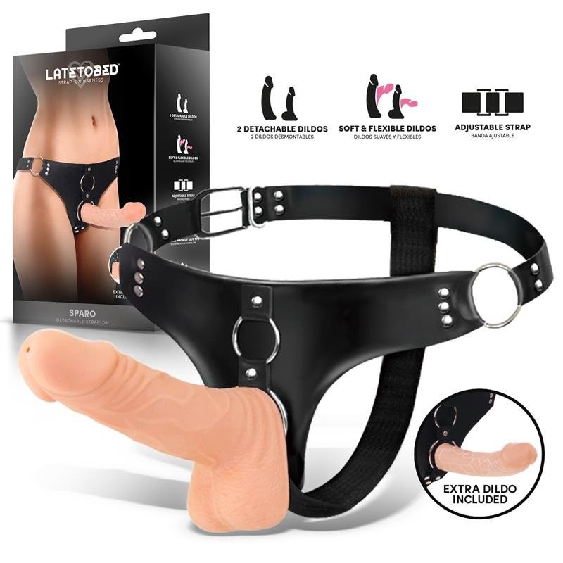 Strap-On with Adjustable Harness and 2 Realistic Dildos 19.8 x 4.5 cm and 15 x 4 cm SPARO Light Skin