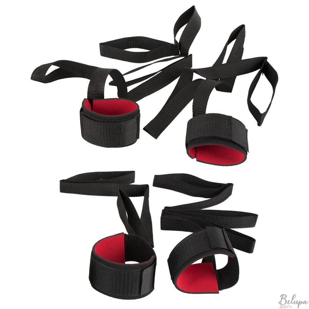 Set of 4 Restraining Straps for Wrists and Ankles with Velcro 115 cm Black