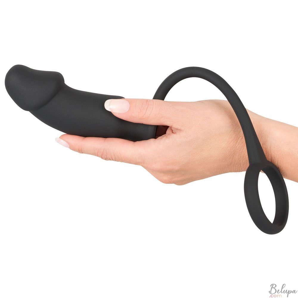 Cockring with Vibrating Anal Plug in Silicone Black Velvets 13 x 4.2 cm Black