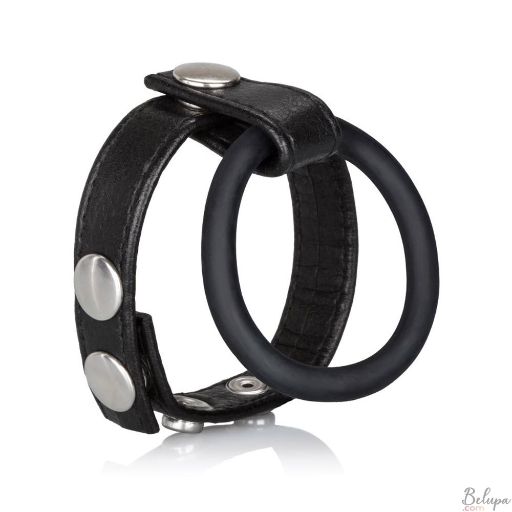 Double Cockring in Eco-leather and Silicone BALL SPREADER CalExotic Black