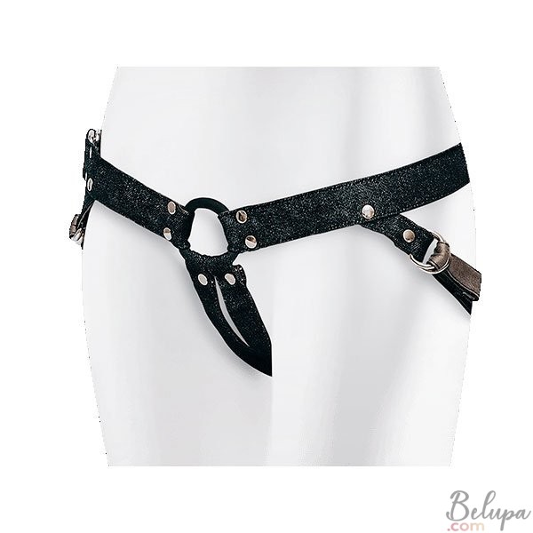 Adjustable Denim Strap-On Harness with 4.5 cm Silicone Ring by Adrien Lastic in Black