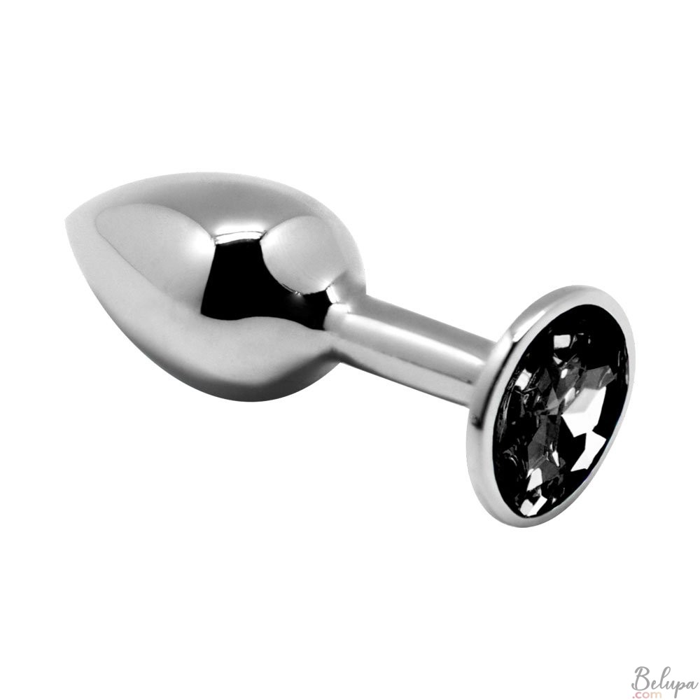 Metal Anal Plug with Black Gem MINI METAL L 9 x 4.1 cm Silver