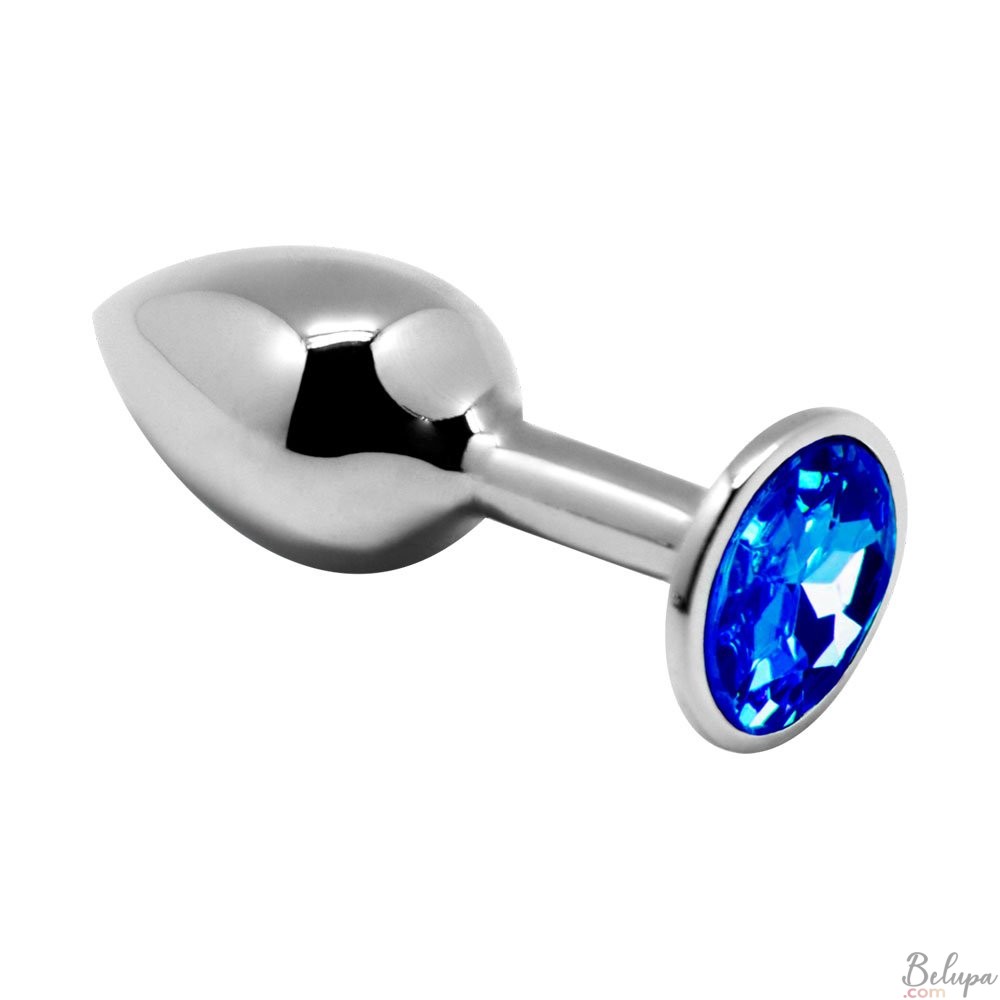 Metal Anal Plug with Blue Gem MINI METAL L 9 x 4.1 cm Silver