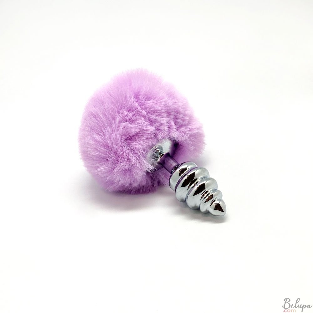 Metal Anal Plug with Pink Pompon FLUFFY TWIST S 7 x 2.8 cm Silver