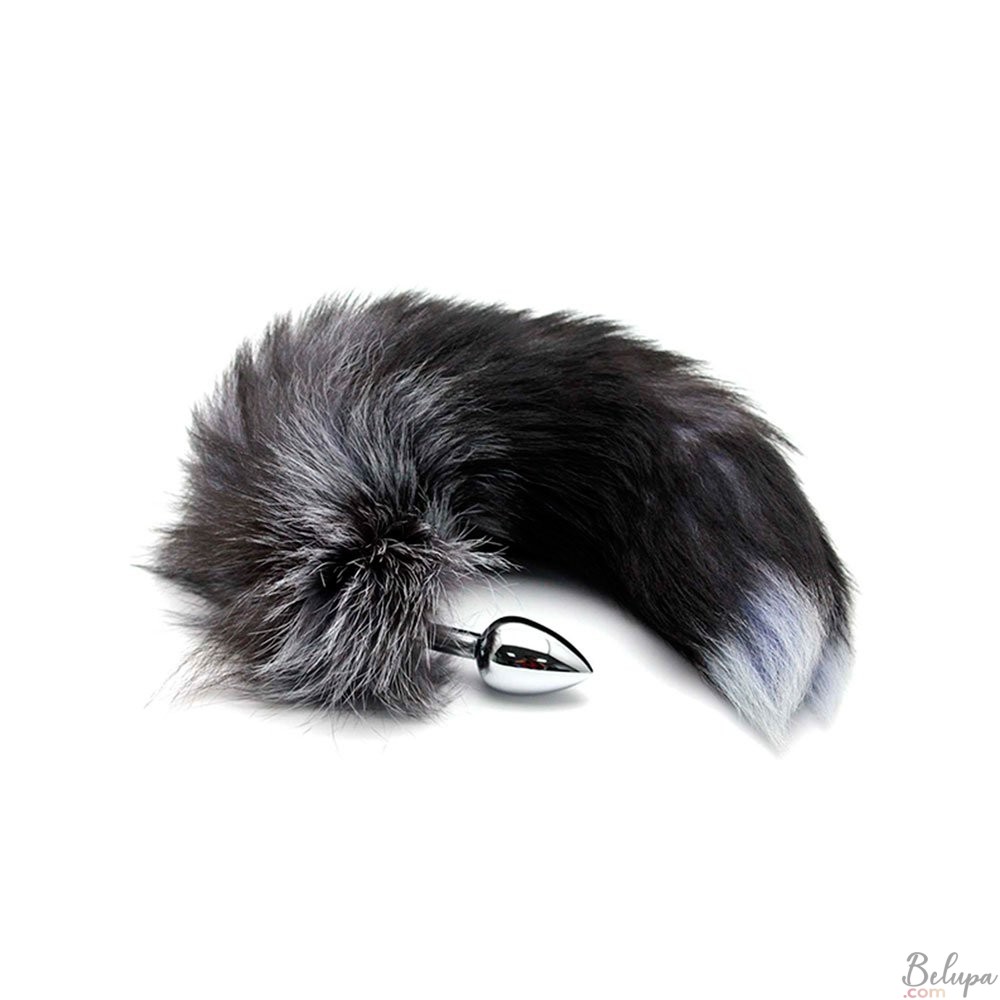 Metal Anal Plug with 37 cm Fox Tail in Black and White B&WFTAIL S 7 x 3.2 cm Silver