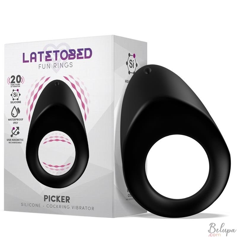 Rechargeable Vibrating Silicone Cockring PICKER Black