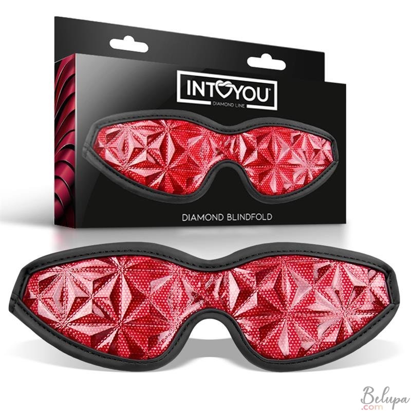 Elastic Vegan Leather Eye Blindfold Diamond Line Red