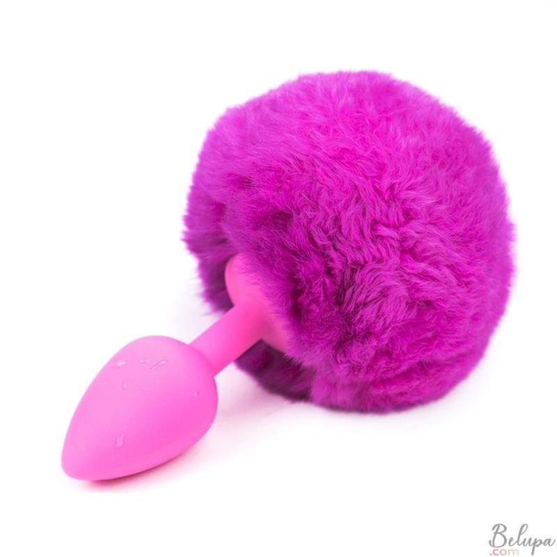 Silicone Anal Plug with Fuchsia Pompon Afterdark S 7 x 3 cm Pink