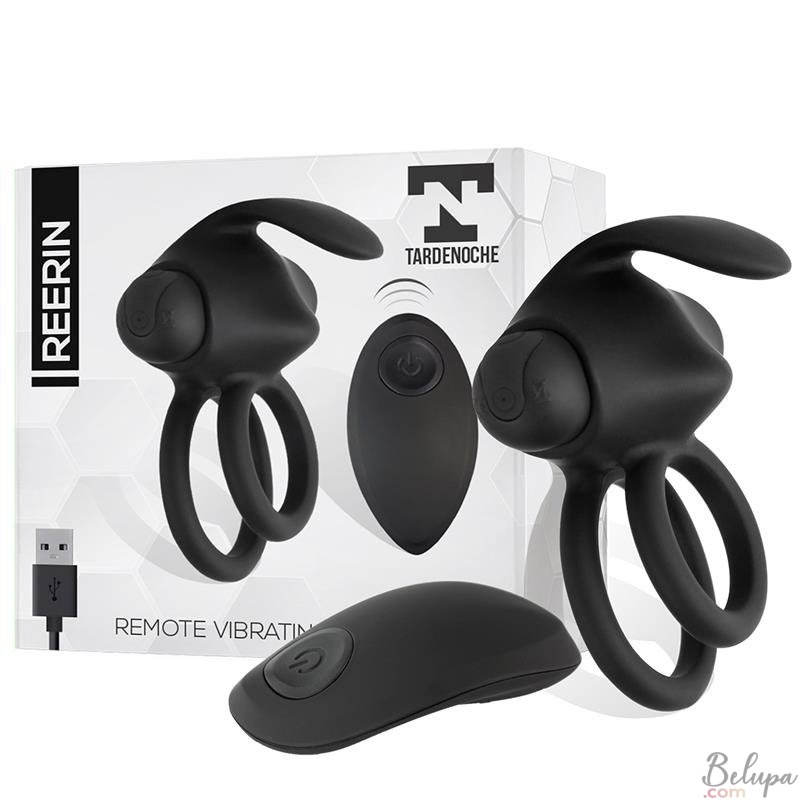 Vibrating Silicone Cockring with Wireless Remote Control REERIN Black Rechargeable