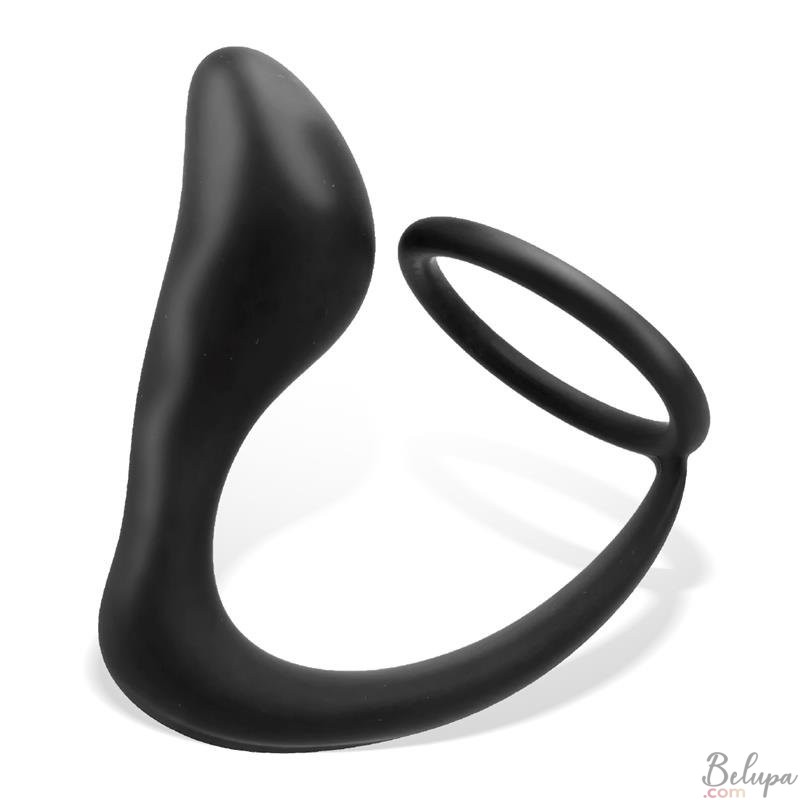 Cockring with Anal Plug in Silicone RANDAL 9 x 3.1 cm Black