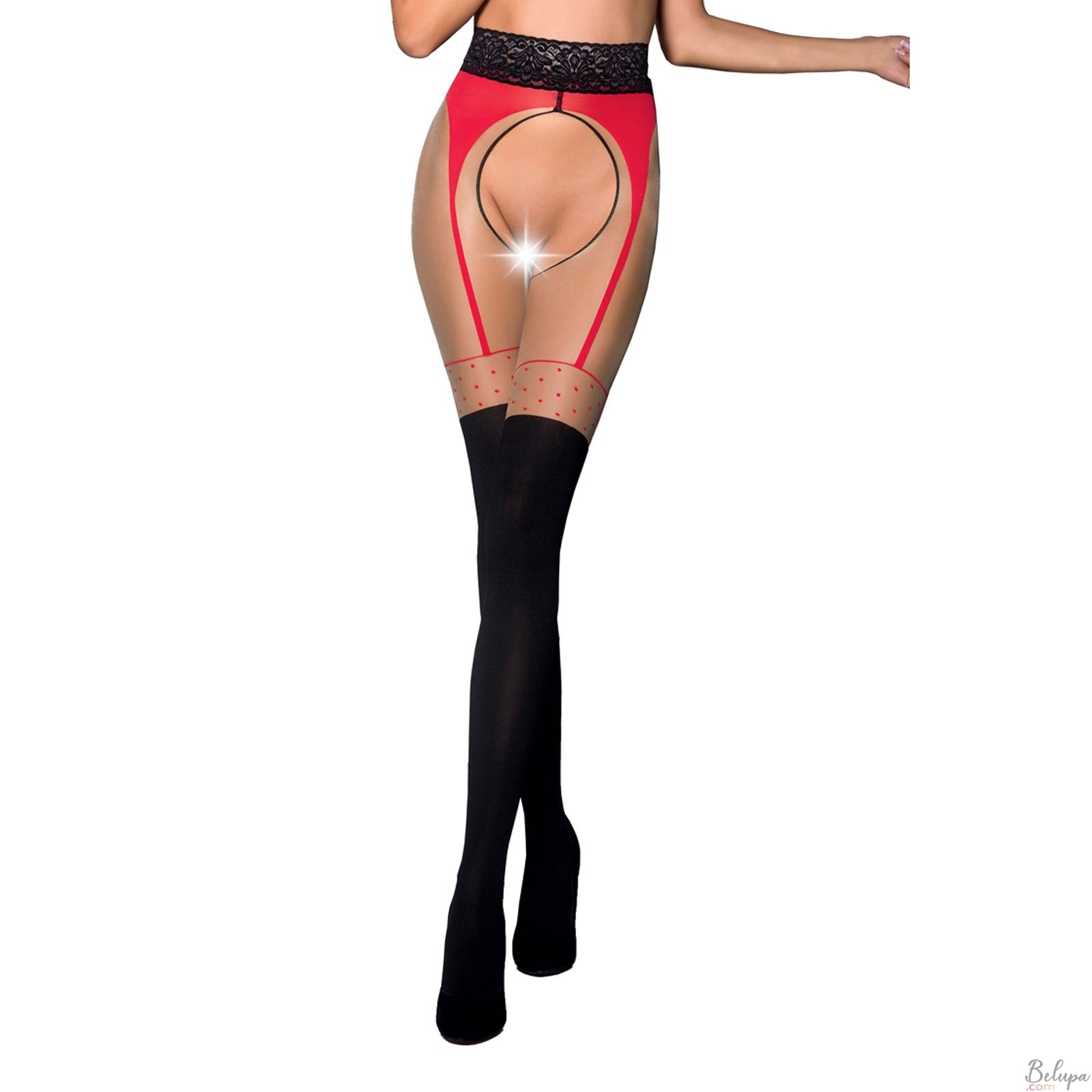 Crotchless Tights 20/40 Denier TIOPEN 003 Red