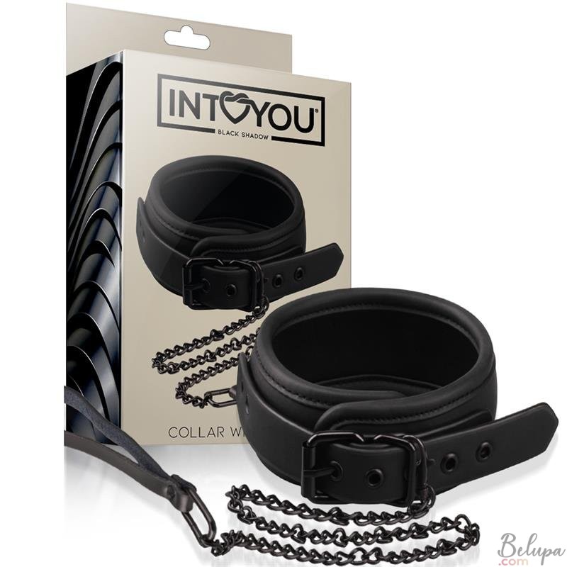 Collar with Leash in Vegan Leather Black Shadow Black