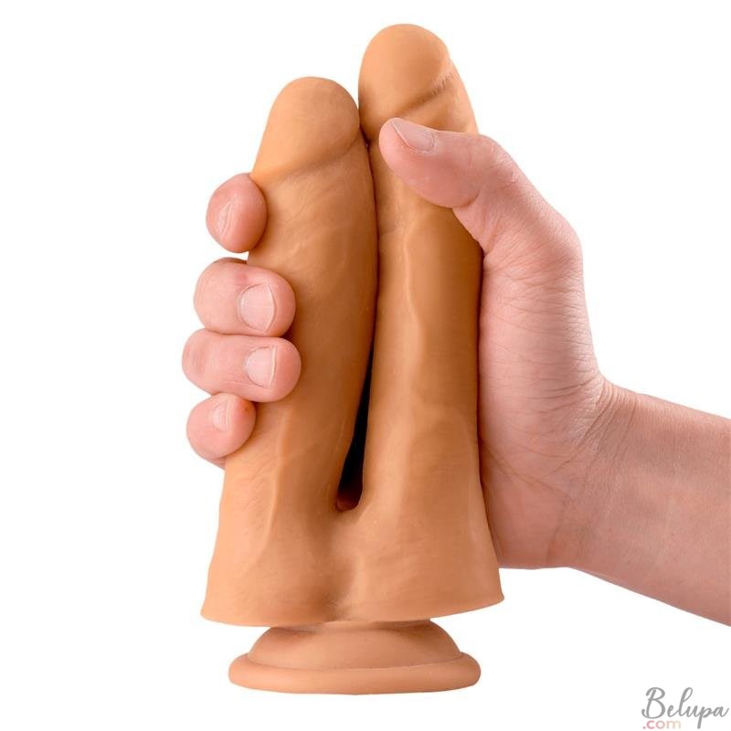Realistic Double Dildo TWIN 18 x 3 cm and 17 x 3.5 cm Light Skin