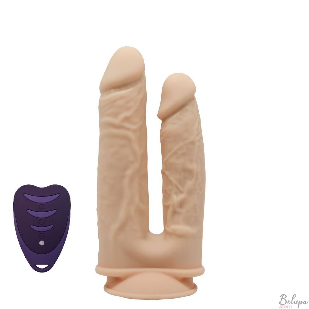 Realistic Silicone Double Vibrator with Wireless Remote Control 19.5 x 4.5 cm and 17.5 x 3.7 cm Silexd Light Skin Rechargeable