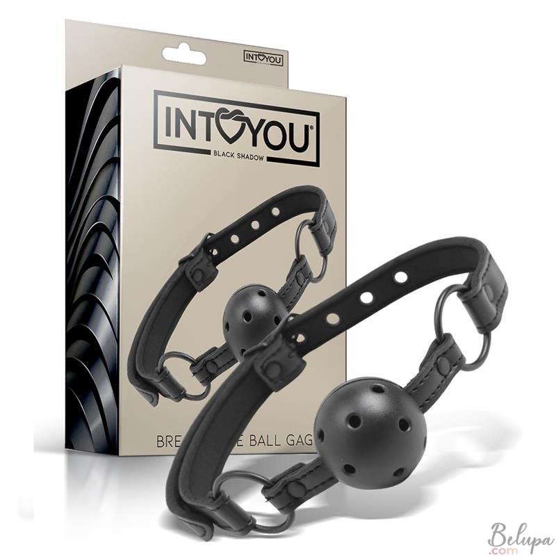 Ball Gag Vegan Leather with Perforated Ball Black Shadow Adjustable Black