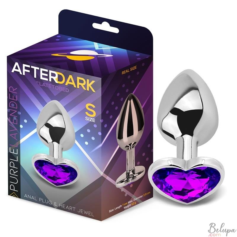 Metal Anal Plug with Purple Heart Gem PURPLE LAVENDER S 7 x 2.8 cm Silver