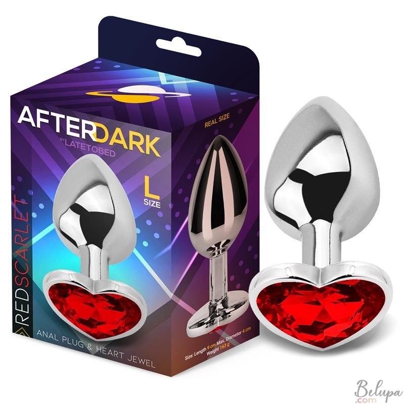 Metal Anal Plug with Red Heart Gem RED SCARLET L 9 x 4 cm Silver