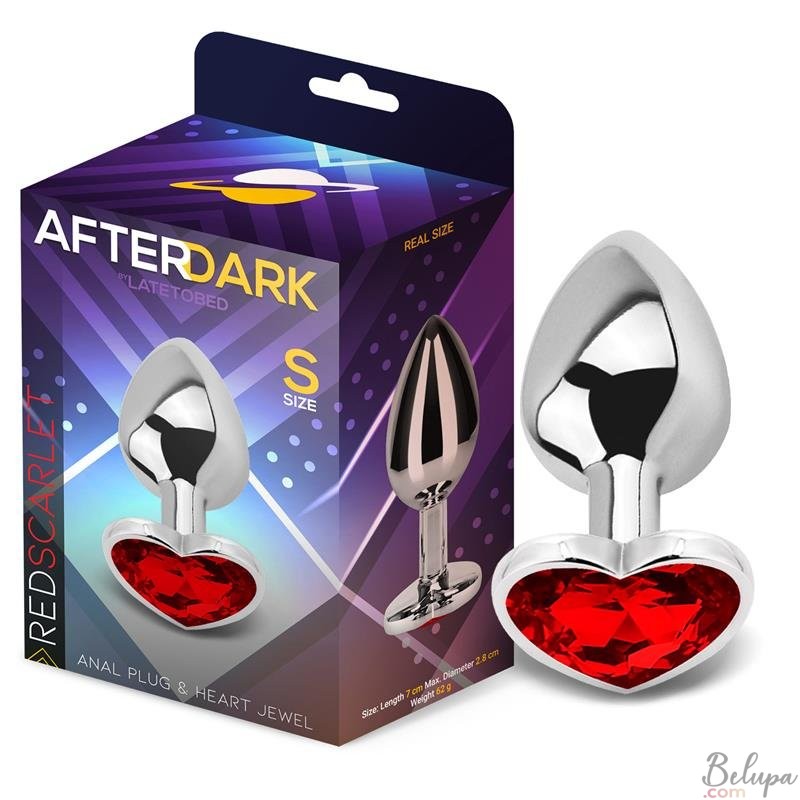 Metal Anal Plug with Red Heart Gem RED SCARLET S 7 x 2.8 cm Silver