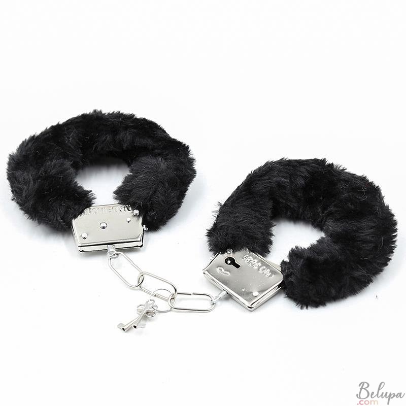Metal handcuffs covered with fur FURRY black