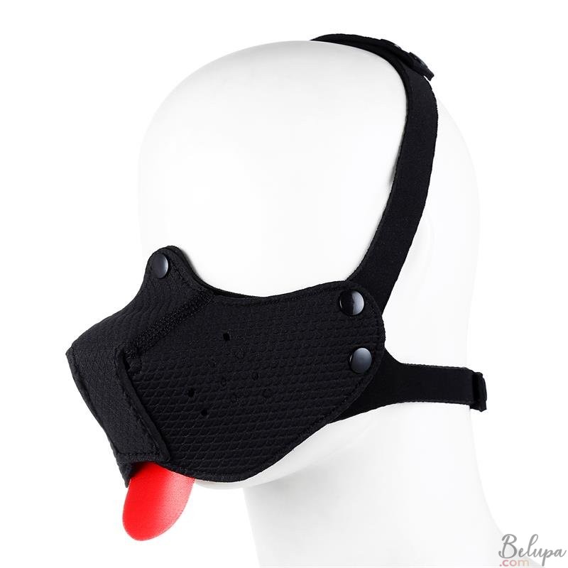 Adjustable Dog Mask with Detachable Tongue and Snout A-Gusto Black