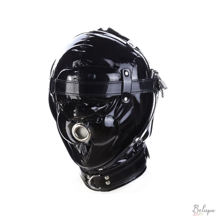 Vegan Leather Sadomasochist Hood NO SENSOR Glossy Black