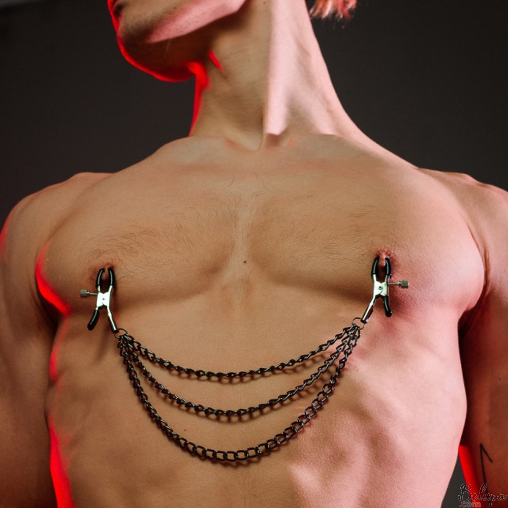 Adjustable Nipple Clamps with Metal Chain UNCENSORED Black