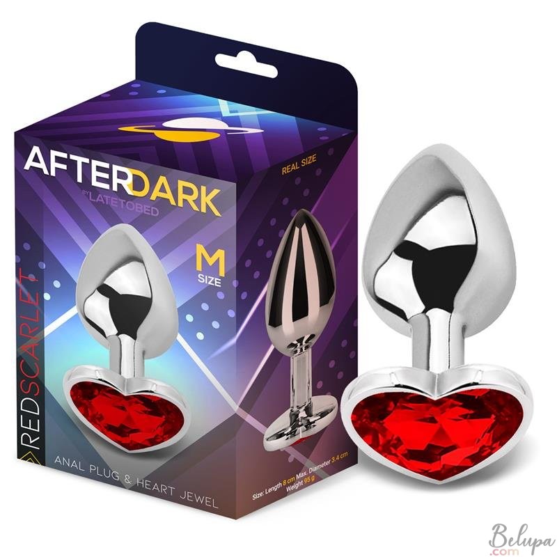 Metal Anal Plug with Red Heart Gem RED SCARLET M 8 x 3.4 cm Silver