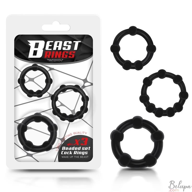 Set of 3 Cockrings measuring 3, 3.2, and 3.5 cm Beast Rings Black.